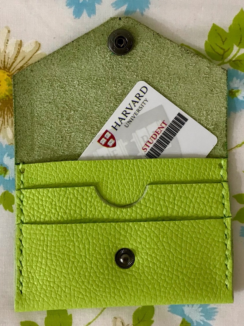 Handmade Genuine Lime Green Leather Envelope Card Cardholder